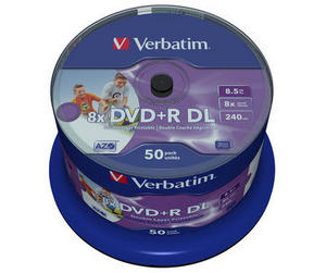 Verbatim 50 x DVD+R DL | 43703 | 8.5 GB 8x - mit Tintenstrahldrucker bedruckbare Oberfläche