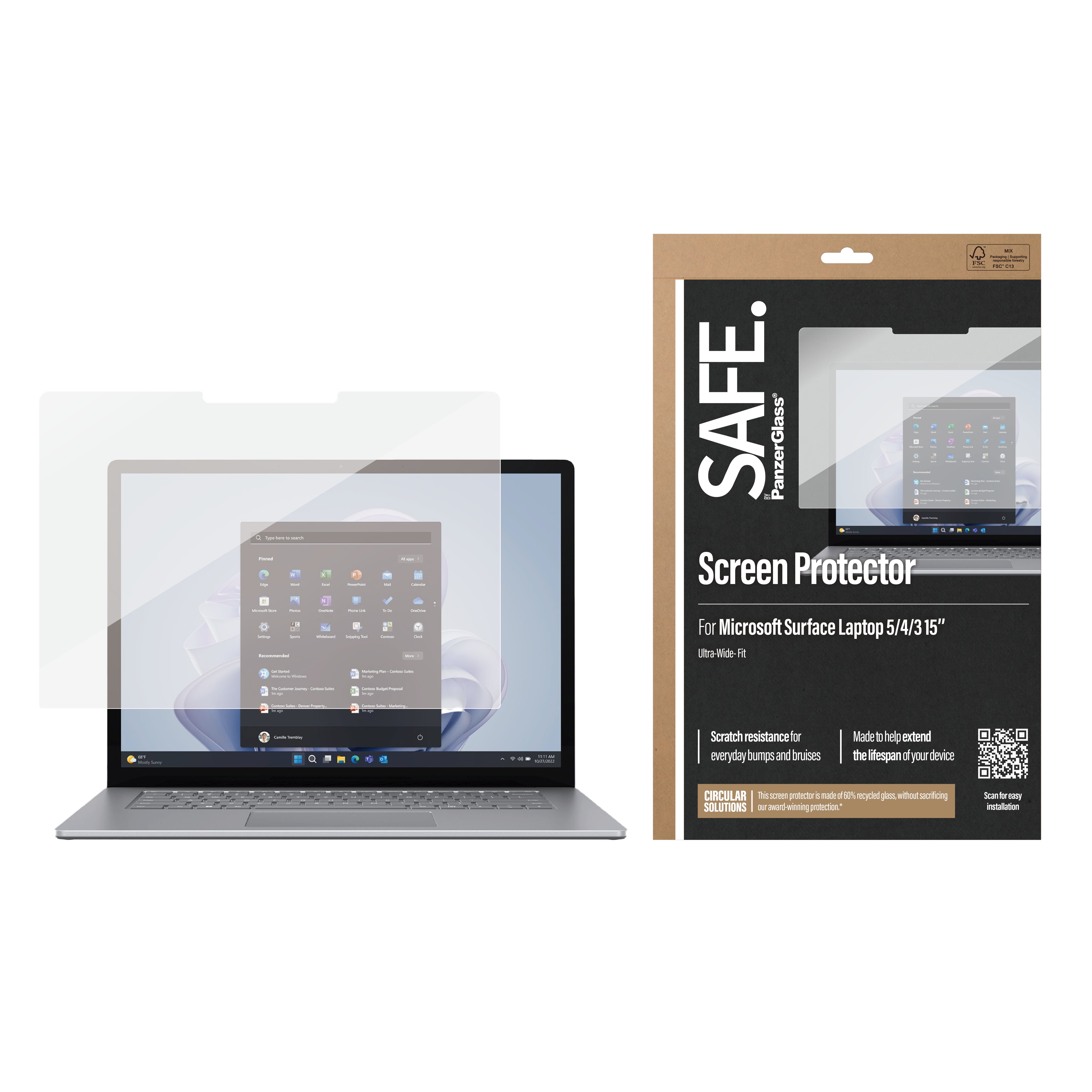 PanzerGlass SAFE. by Displayschutz Microsoft Surface Laptop 3 15, safe95029, Gehärtetes Glas, Polyethylenter