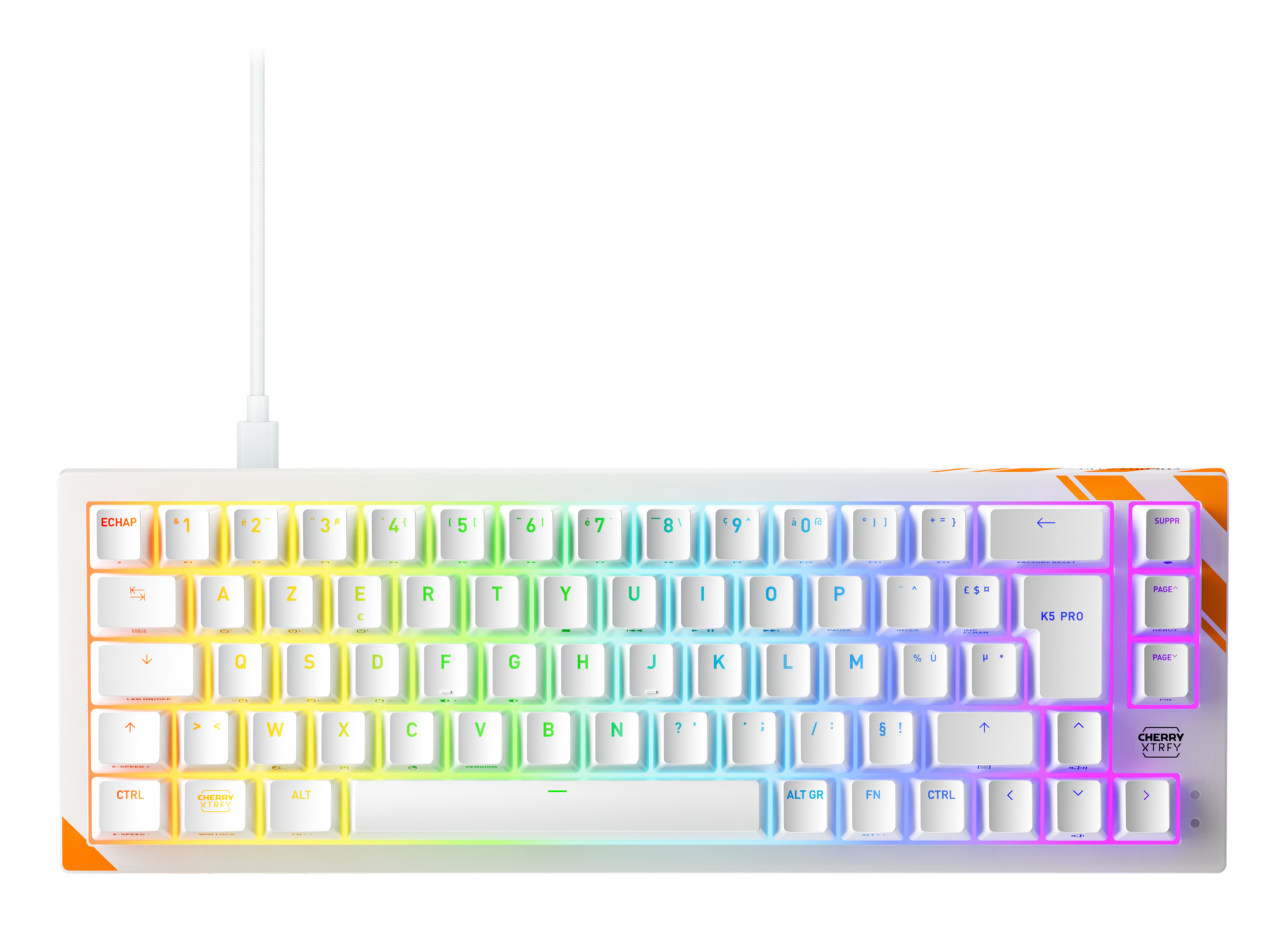 Cherry K5 PRO TMR COMPACT, Kabelgebunden, USB, Mechanischer Switch, AZERTY, RGB-LED, Orange, Weiß Image
