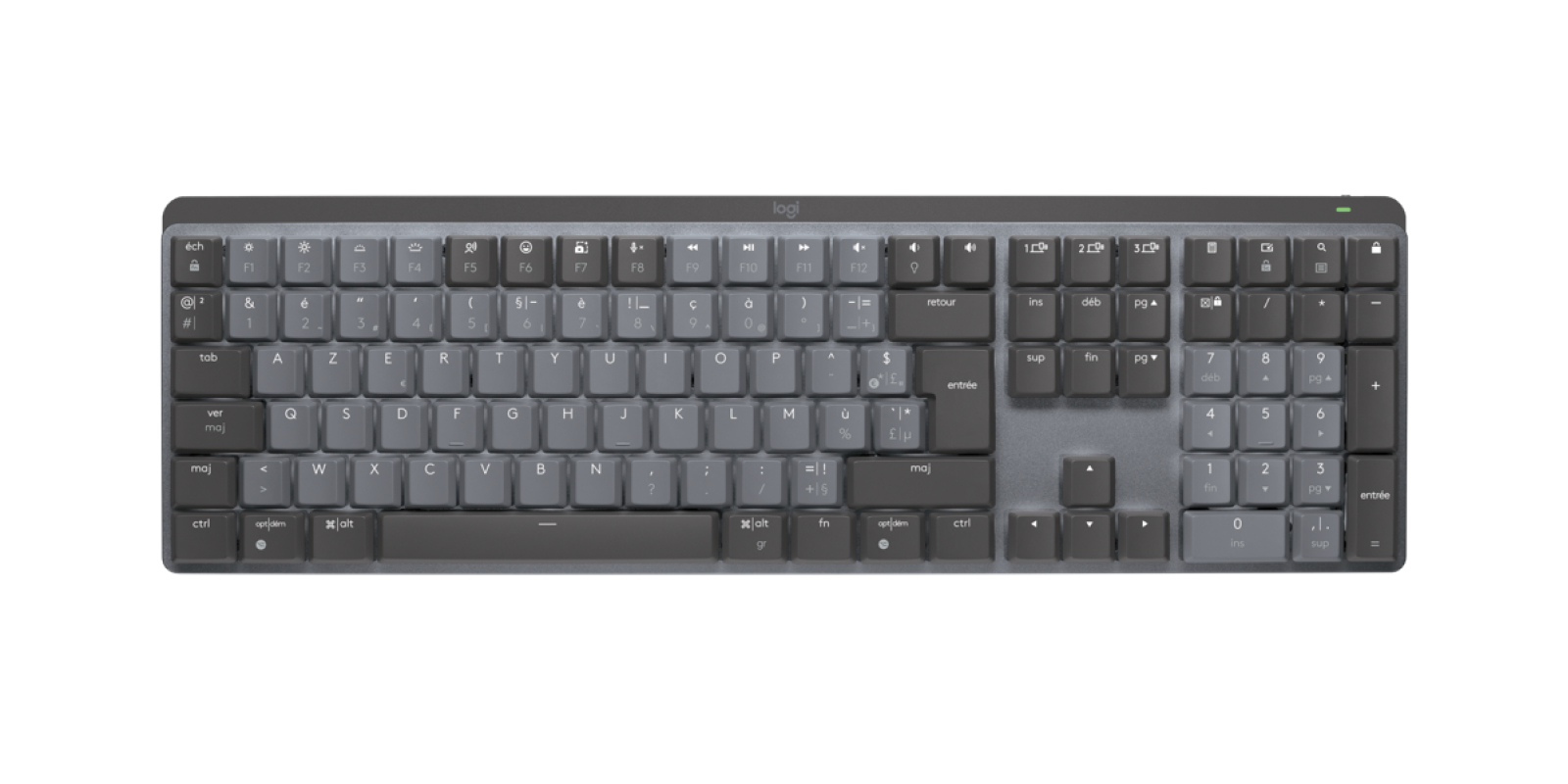 Logitech Master Series MX Mechanical - Tastatur - hinterleuchtet - kabellos - Bluetooth LE - AZERTY - Französisch - Tastenschalter: Tactile Quiet - Graphite (920-010751)
