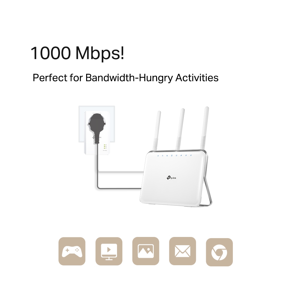 TP-LINK AV1000-Gigabit-Powerline-Adapter KIT mit Steckdose | tl-pa7019pkit | 1000 Mbit/s - IEEE 1901