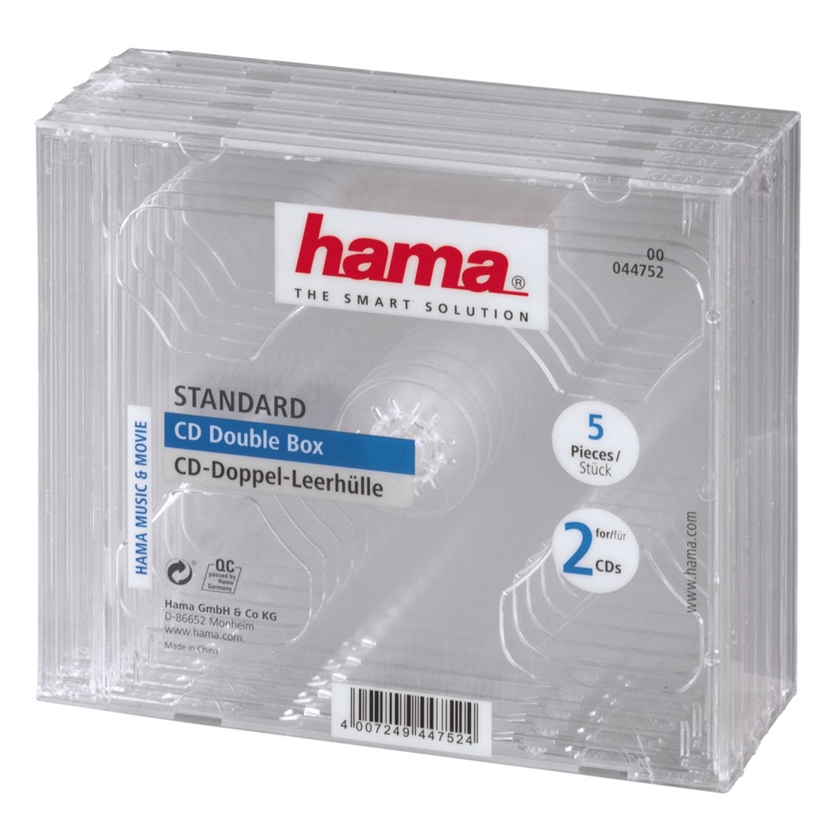 Hama Behälter CD-Aufbewahrung | 44752 | Kapazität: 2 CD - durchsichtig (Packung mit 5)