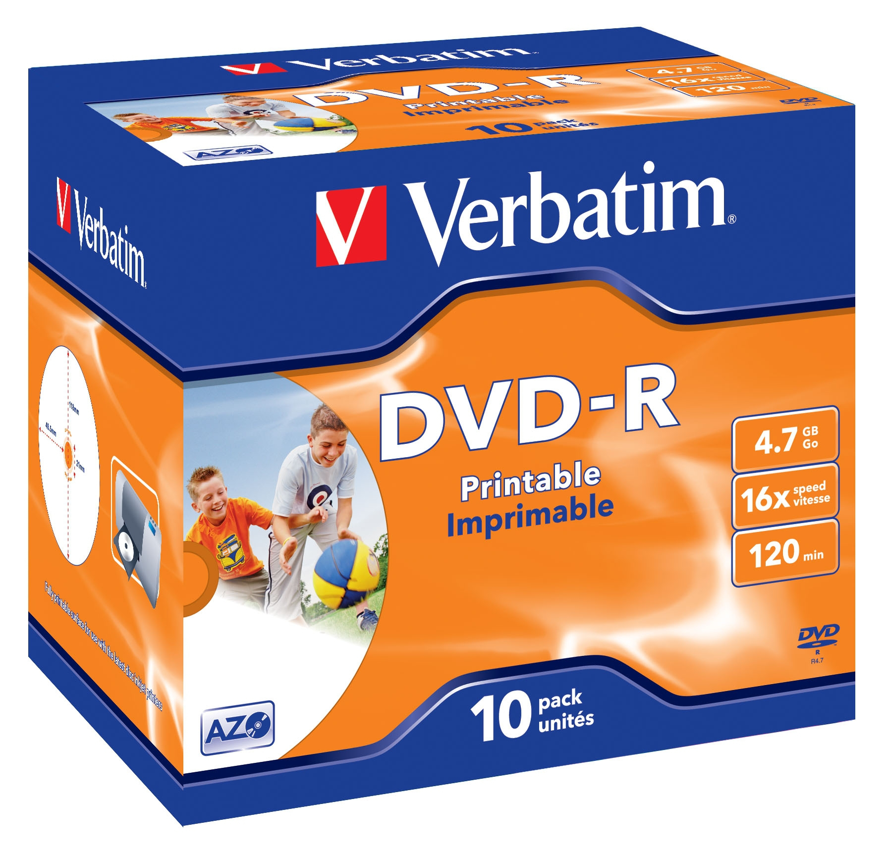 Verbatim 10 x DVD-R | 43521 | 4.7 GB 16x - breite bedruckbare Fläche für Fotos