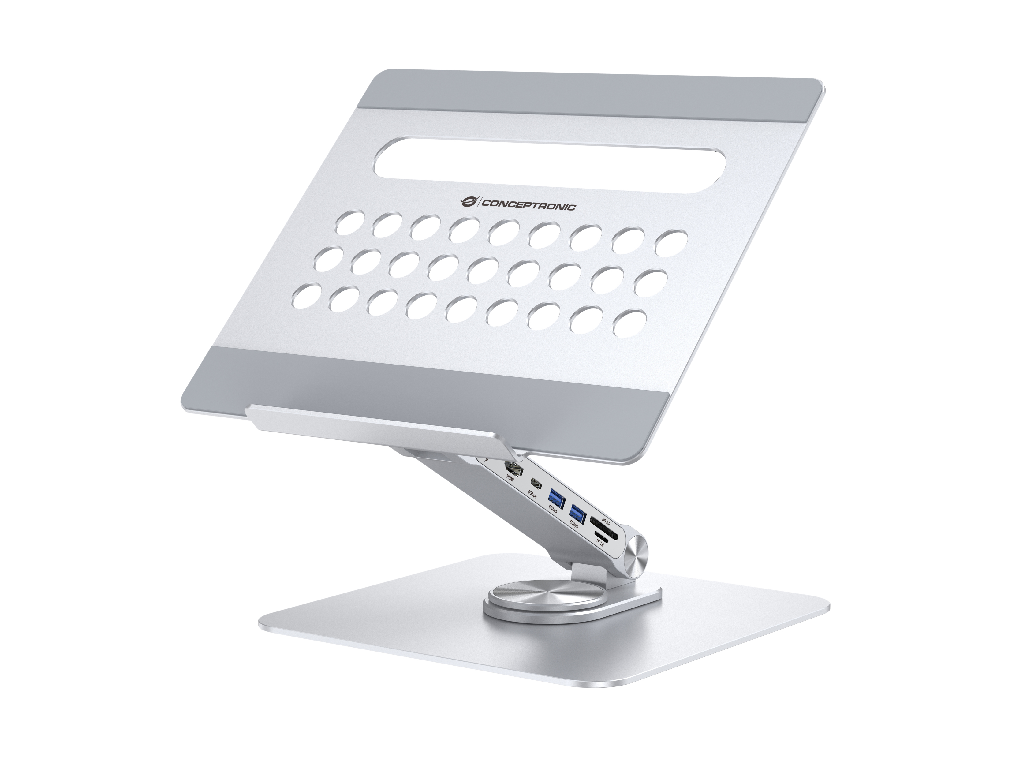 Conceptronic DONN27G Laptop-Ständer mit 7-in-1-Dockingstation | donn27g | 360° drehbare Basis - faltbar