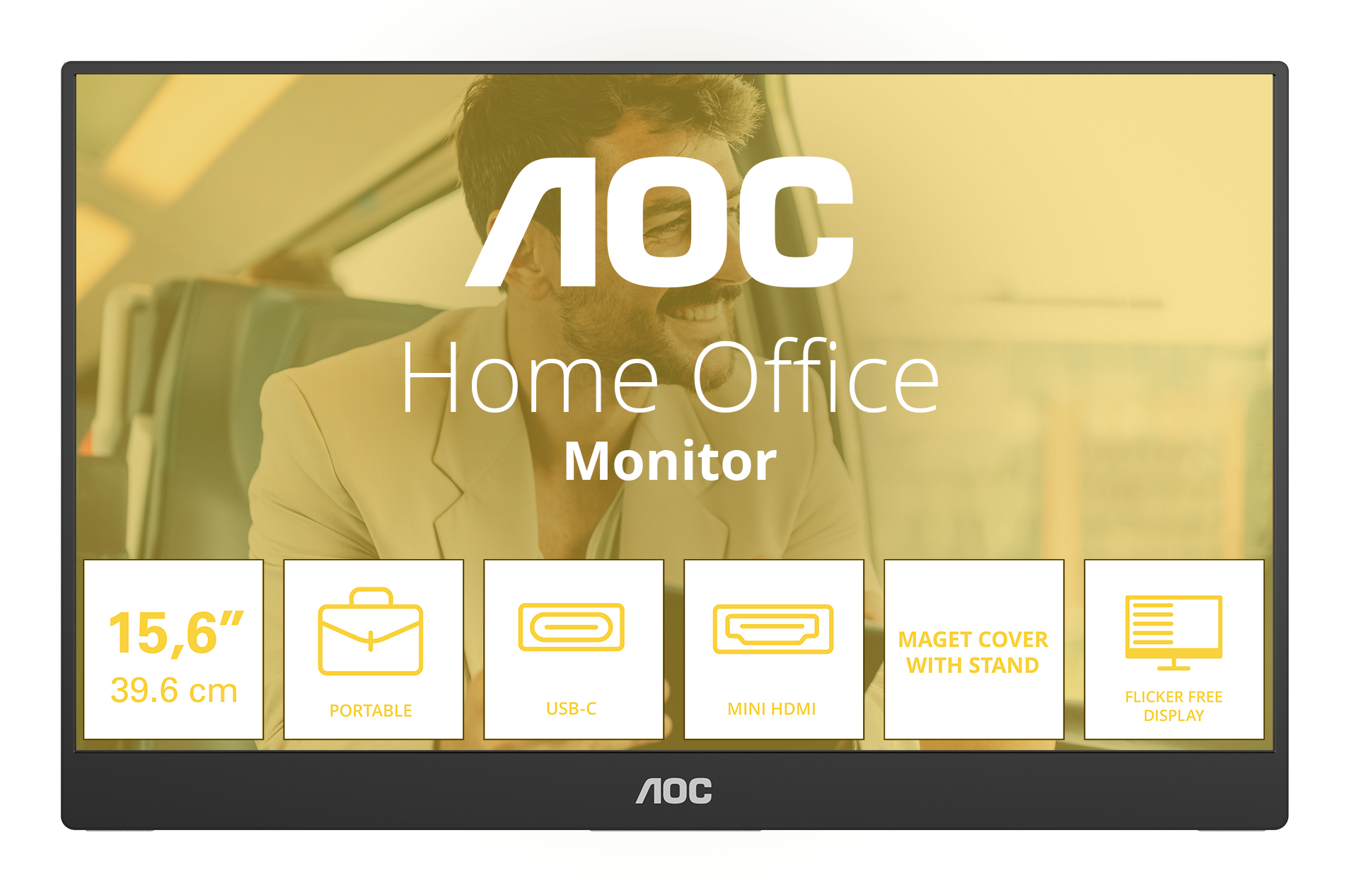 AOC 16T20E2 16 Zoll - Office Monitor IPS, FHD, 60 Hz, 4 ms GtG, Mini HDMI, 2x USB-C