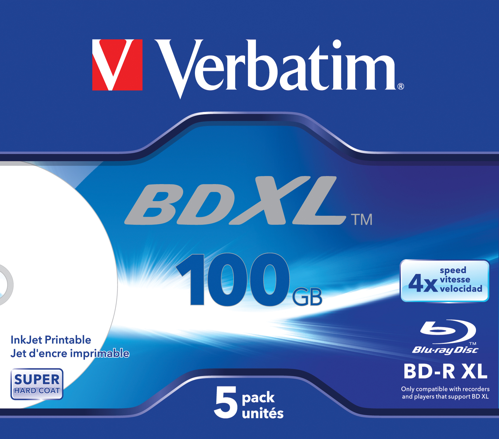 Verbatim 5 x BD-R XL | 43789 | 100 GB 4x - mit Tintenstrahldrucker bedruckbare Oberfläche